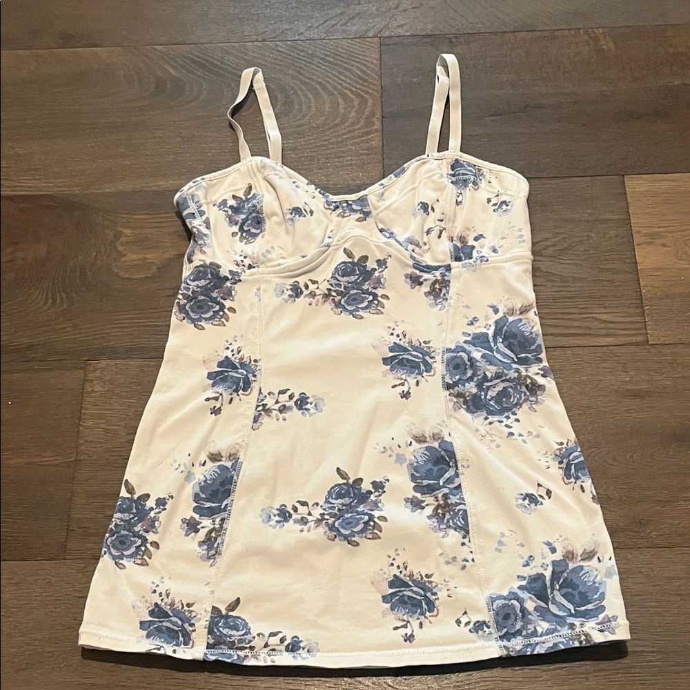 TALULAH Floral Tank Top in Cream and Blue